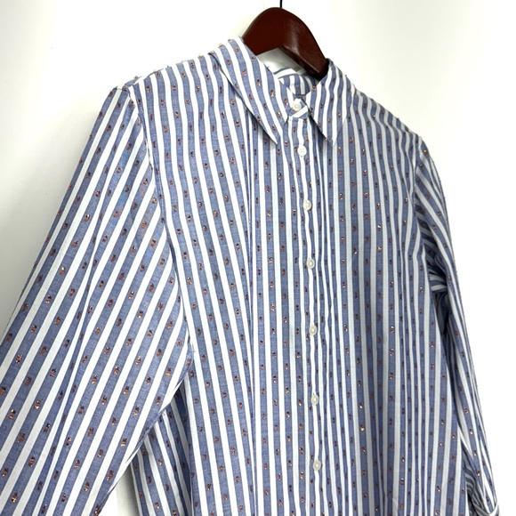 Boden Copper Metallic Clip Blue & White Pinstripe Button Up Shirt Nwt Size 4P - Picture 3 of 15